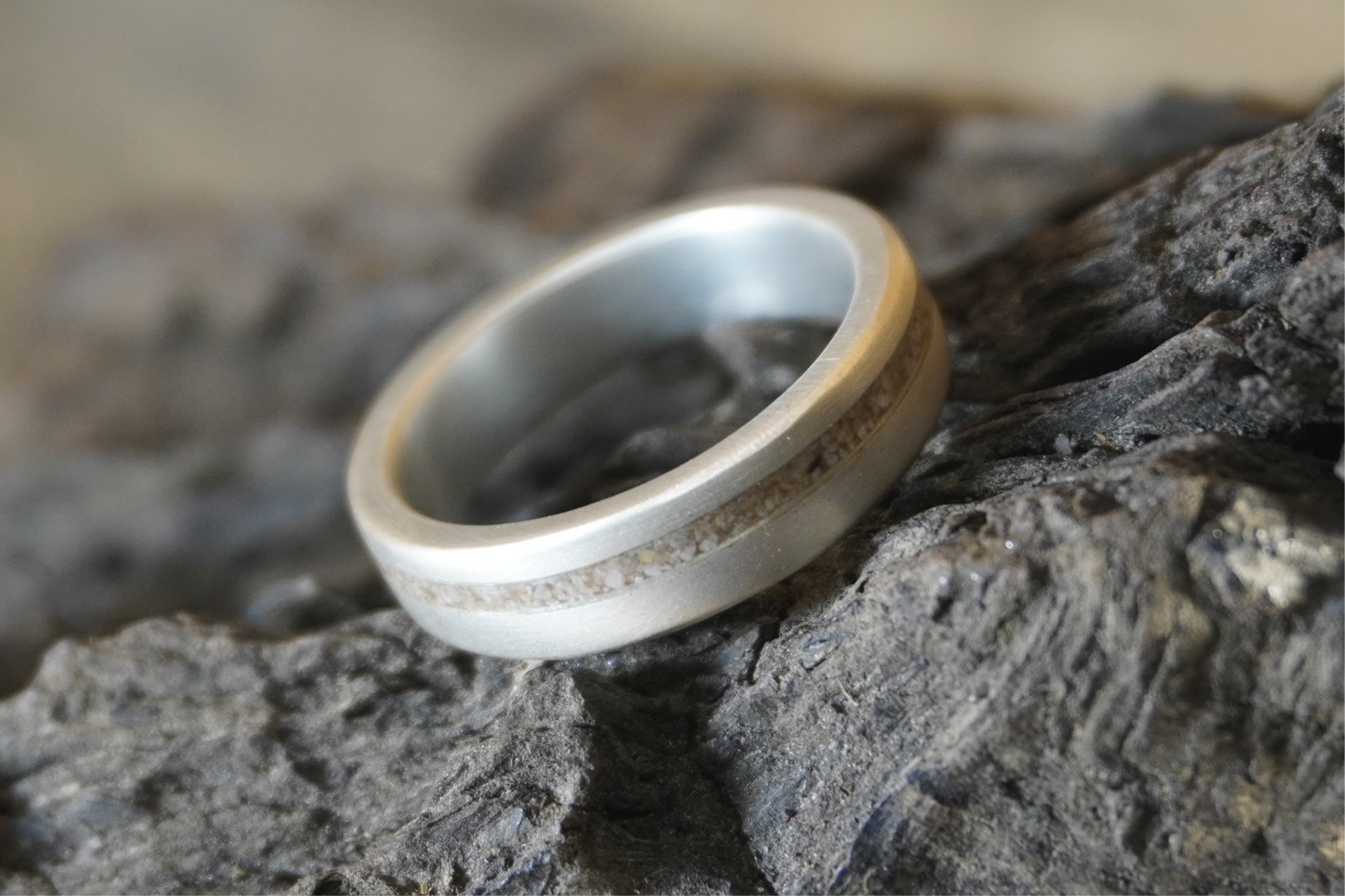 Offset Inlay Memorial Ring or Sentimental Sand Ring in Sterling Silver