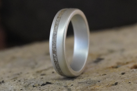 Offset Inlay Memorial Ring or Sentimental Sand Ring in Sterling Silver