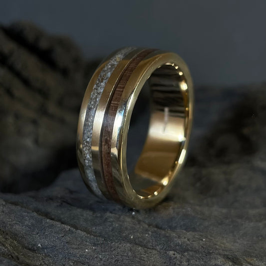 WW2 Ring: 9ct Gold, Lee Enfield Rifle Stock and Normandy Beach Sand