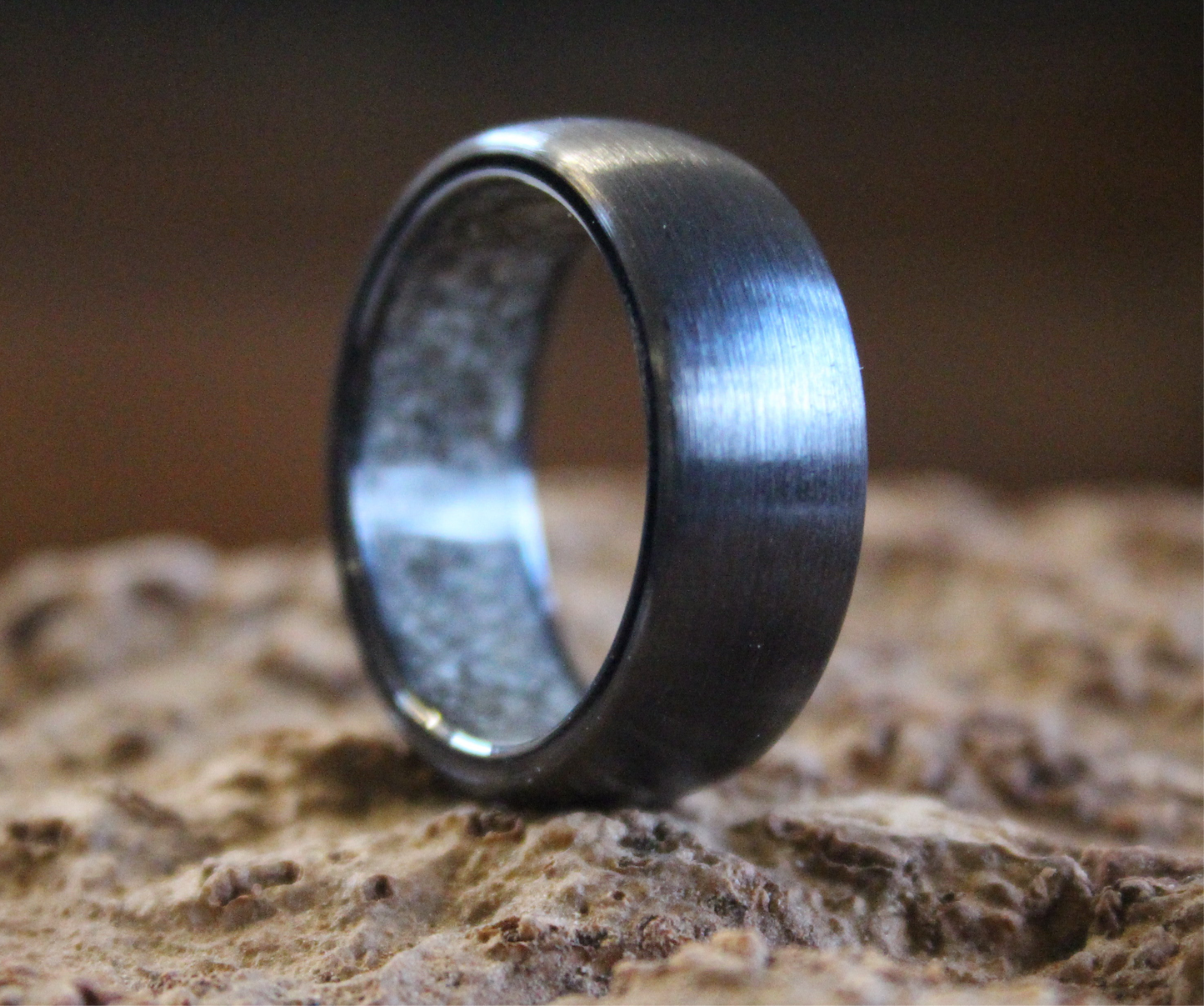 Black Ceramic Memorial Ring or Sentimental Sand Ring with Inisde Inlay