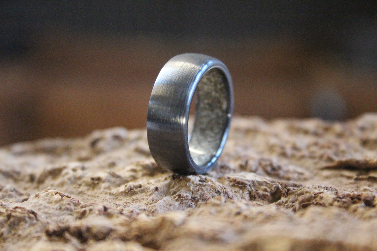 Black Ceramic Memorial Ring or Sentimental Sand Ring with Inisde Inlay