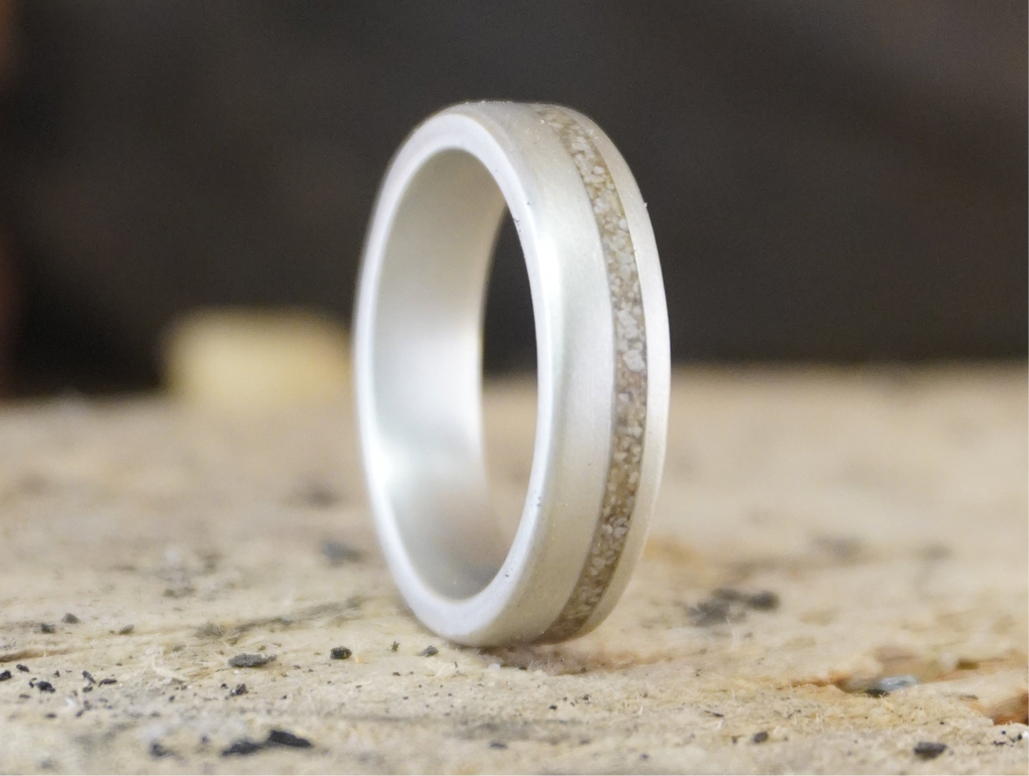 Offset Inlay Memorial Ring or Sentimental Sand Ring in Sterling Silver