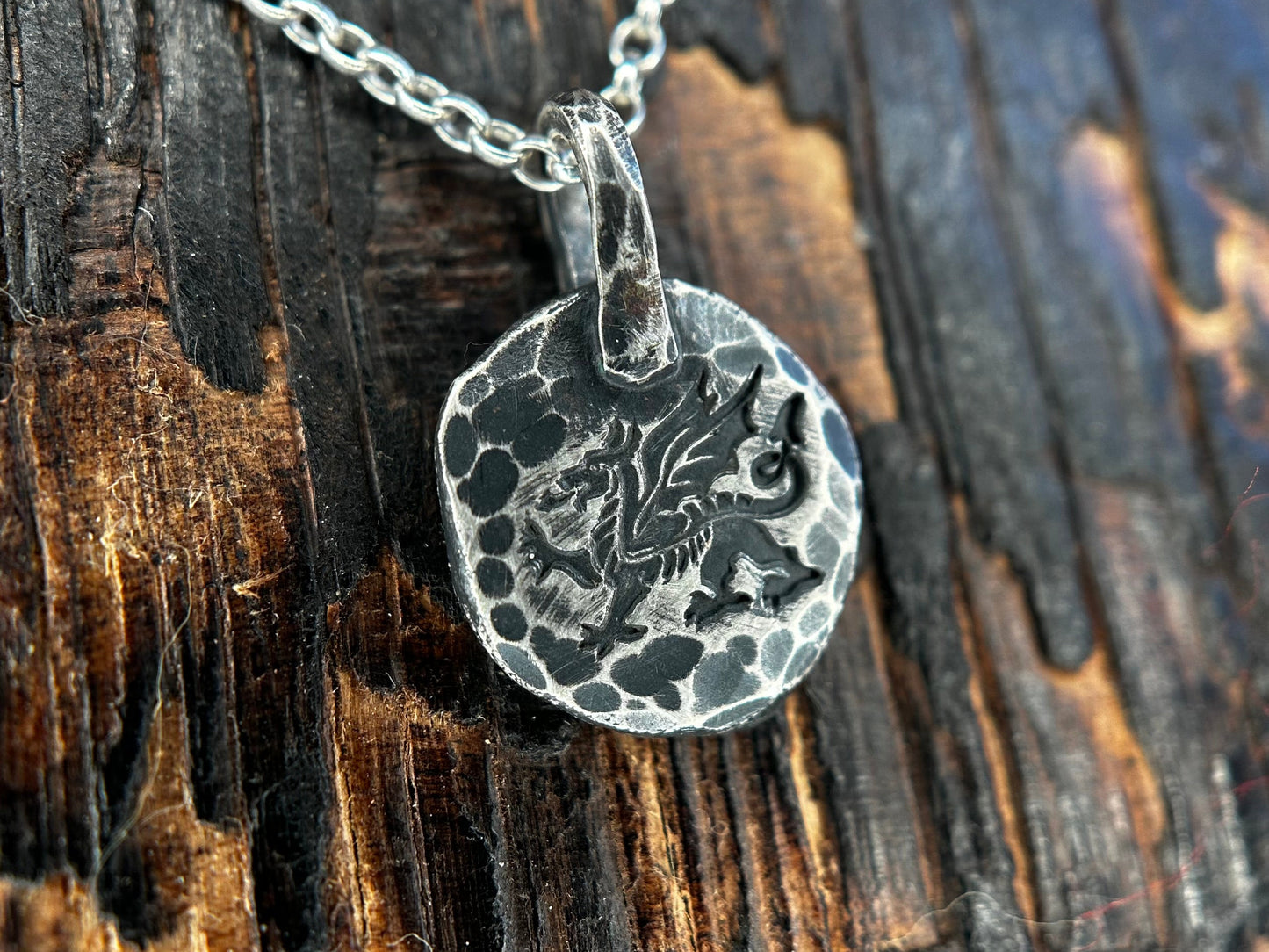 Welsh Charm pendant made with sterling silver featuring a Dragon motif