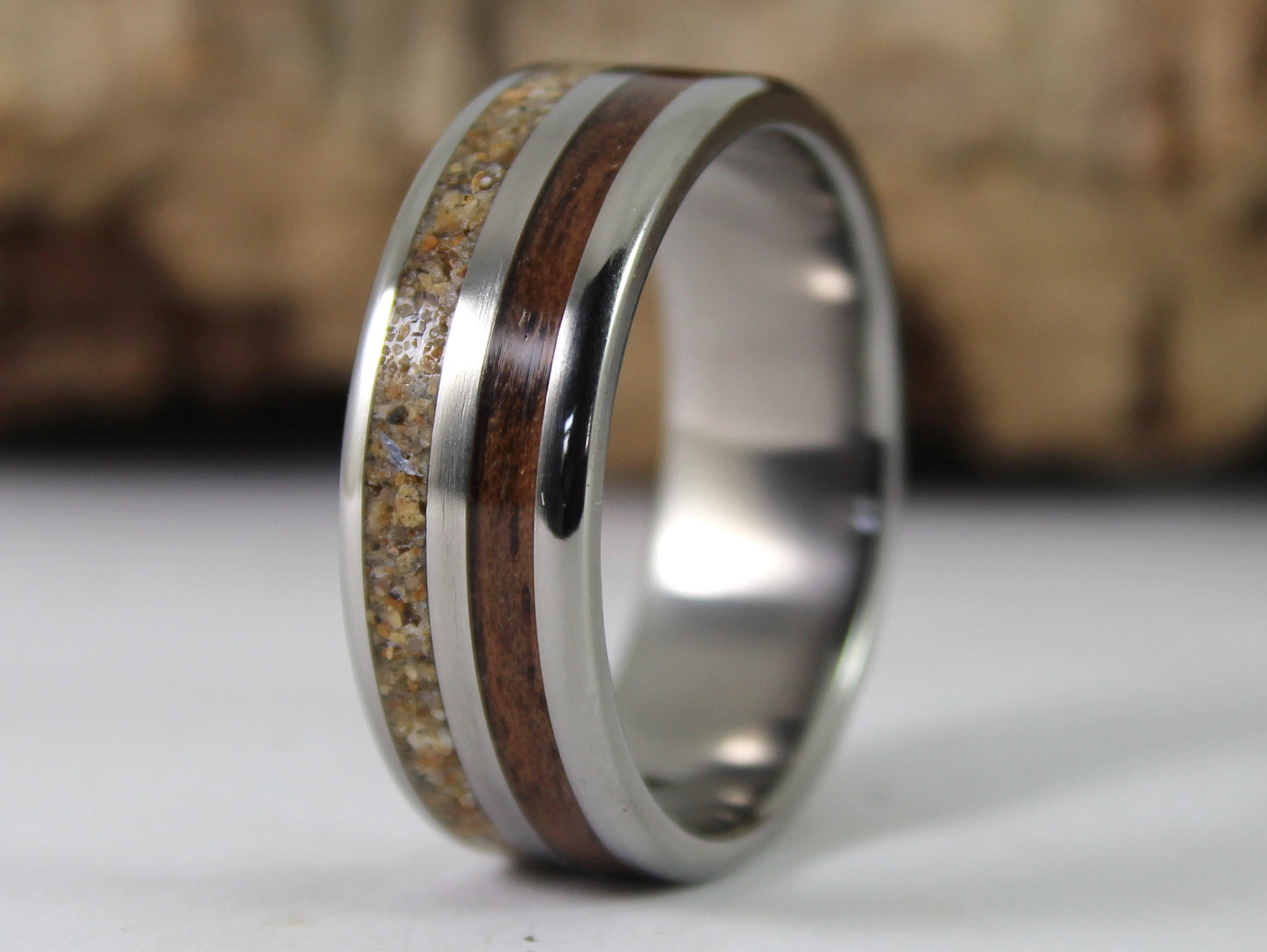 WW2 Ring: Sterling Silver, Lee Enfield Rifle Stock and Normandy Beach Sand