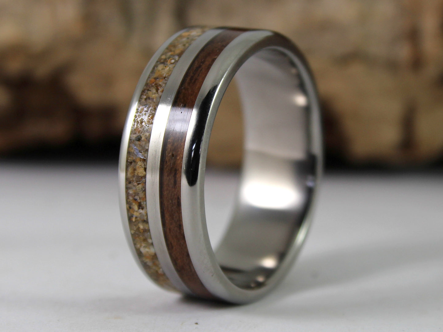 WW2 Ring: Sterling Silver, Lee Enfield Rifle Stock and Normandy Beach Sand