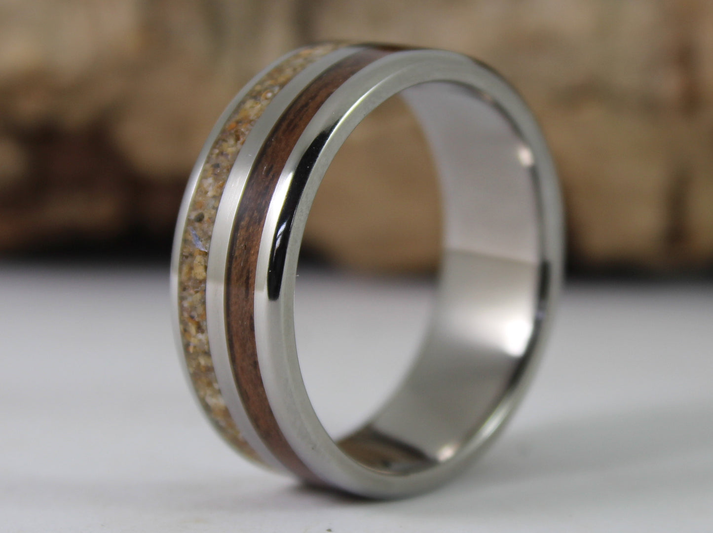 WW2 Ring: Sterling Silver, Lee Enfield Rifle Stock and Normandy Beach Sand