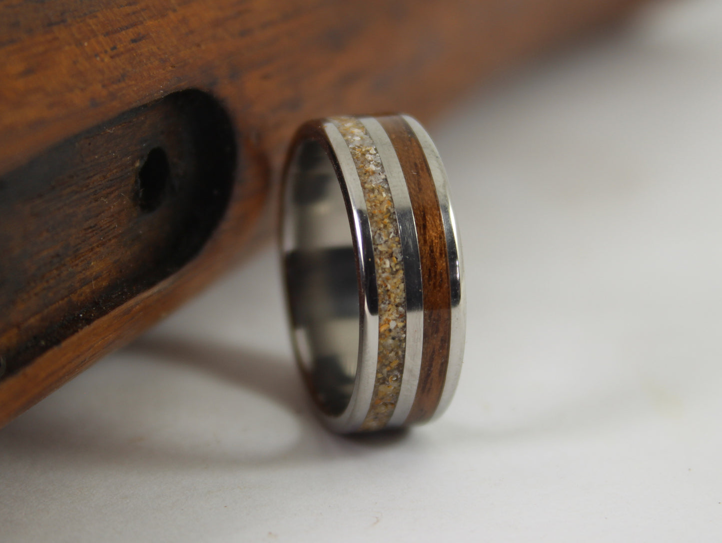 WW2 Ring: Sterling Silver, Lee Enfield Rifle Stock and Normandy Beach Sand