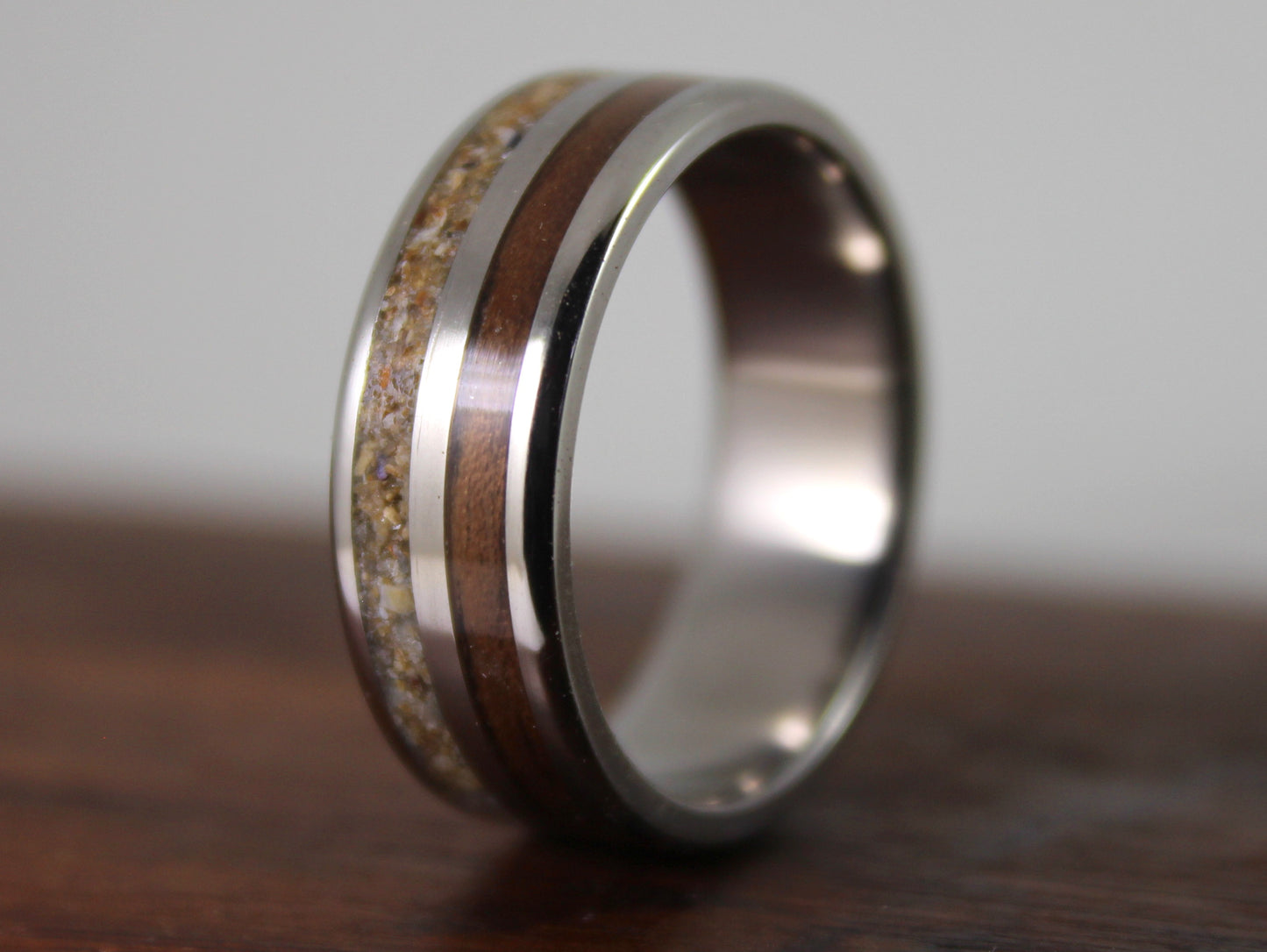 WW2 Ring: Sterling Silver, Lee Enfield Rifle Stock and Normandy Beach Sand