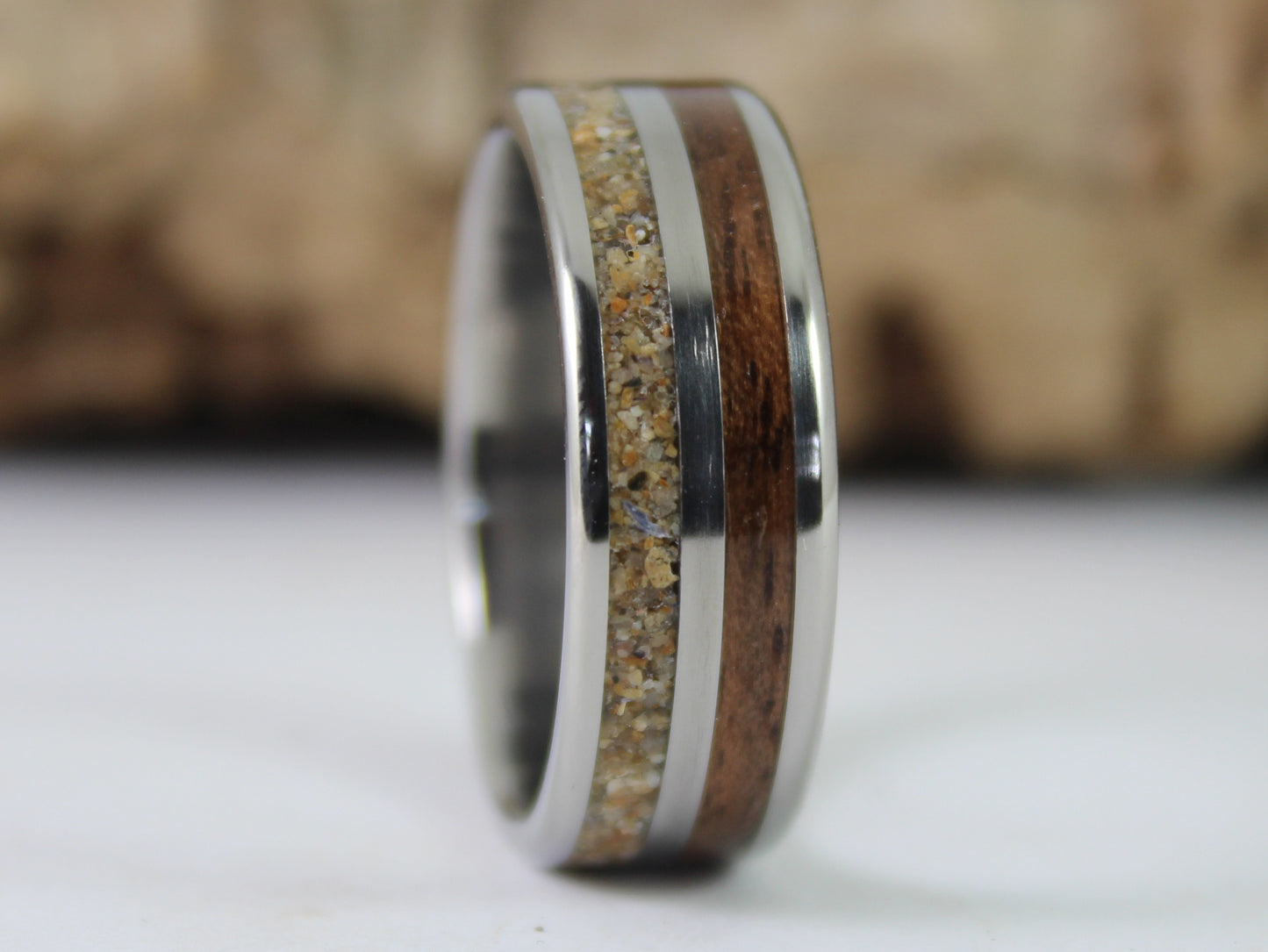 WW2 Ring: Sterling Silver, Lee Enfield Rifle Stock and Normandy Beach Sand