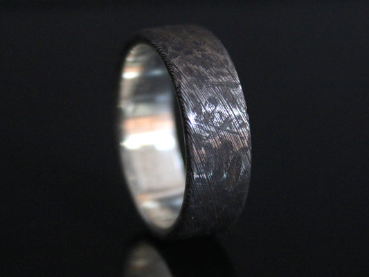 War Torn Damascus Steel Ring with Silver Inside