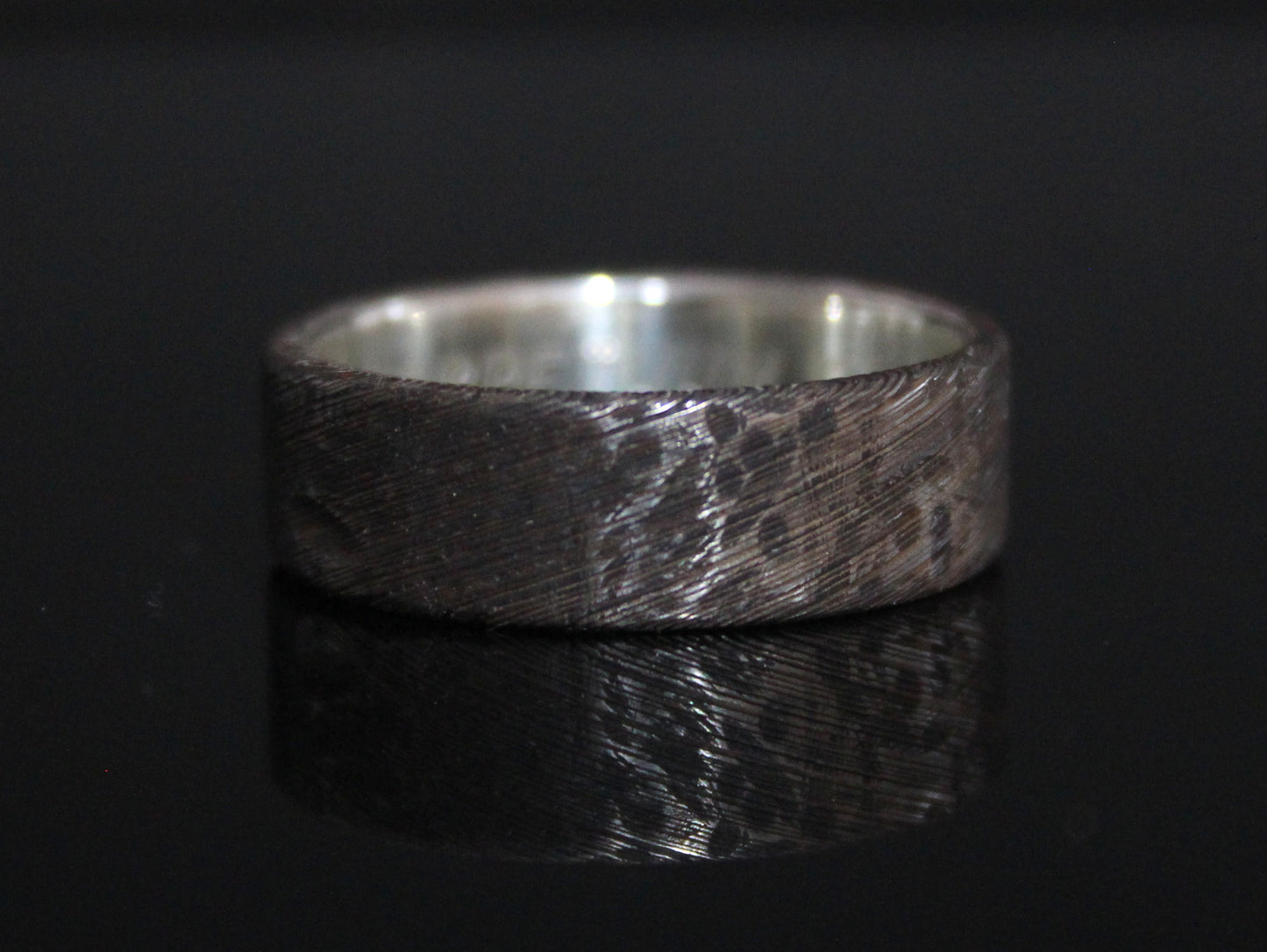 War Torn Damascus Steel Ring with Silver Inside