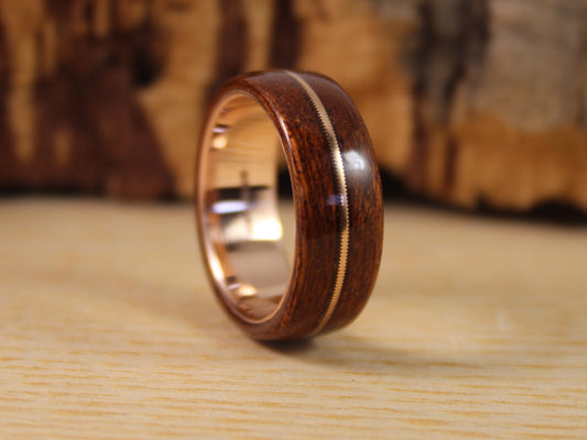 Rose Gold and Wood Ring With Acoustic Guitar String