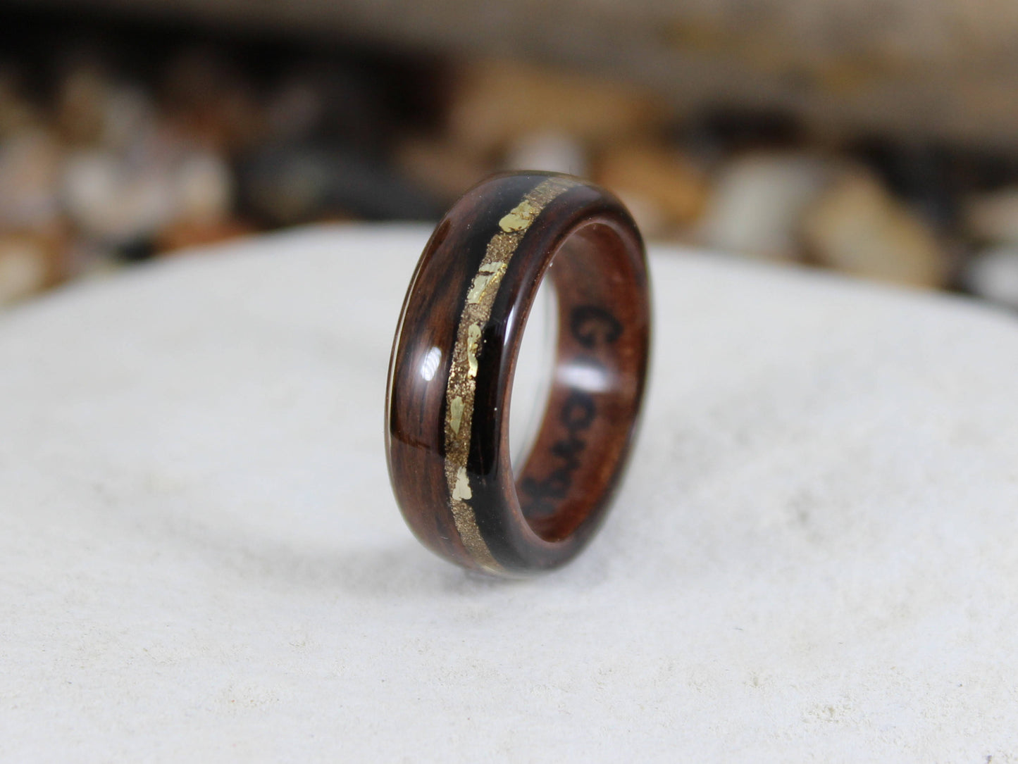 Ebony Bent Wood Ring with Gold Dust