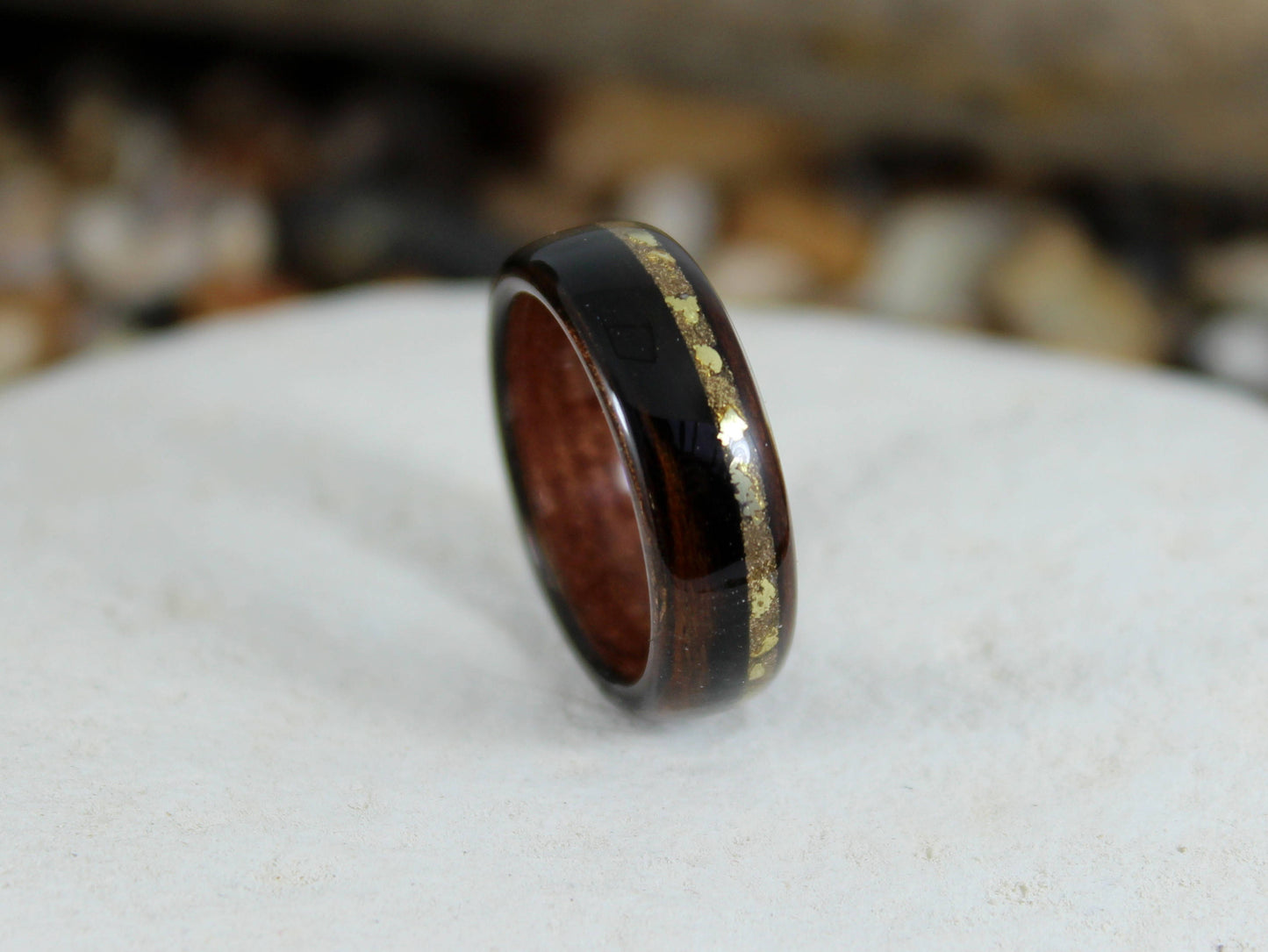 Ebony Bent Wood Ring with Gold Dust
