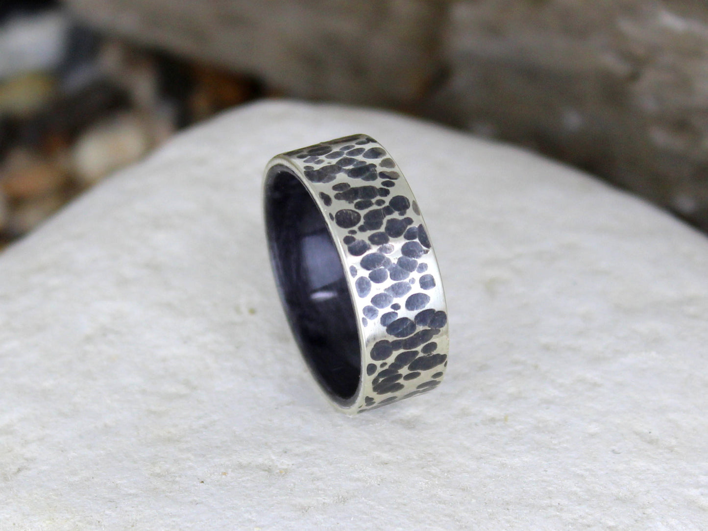 Hammered Silver Ring with Grey Maple Wood