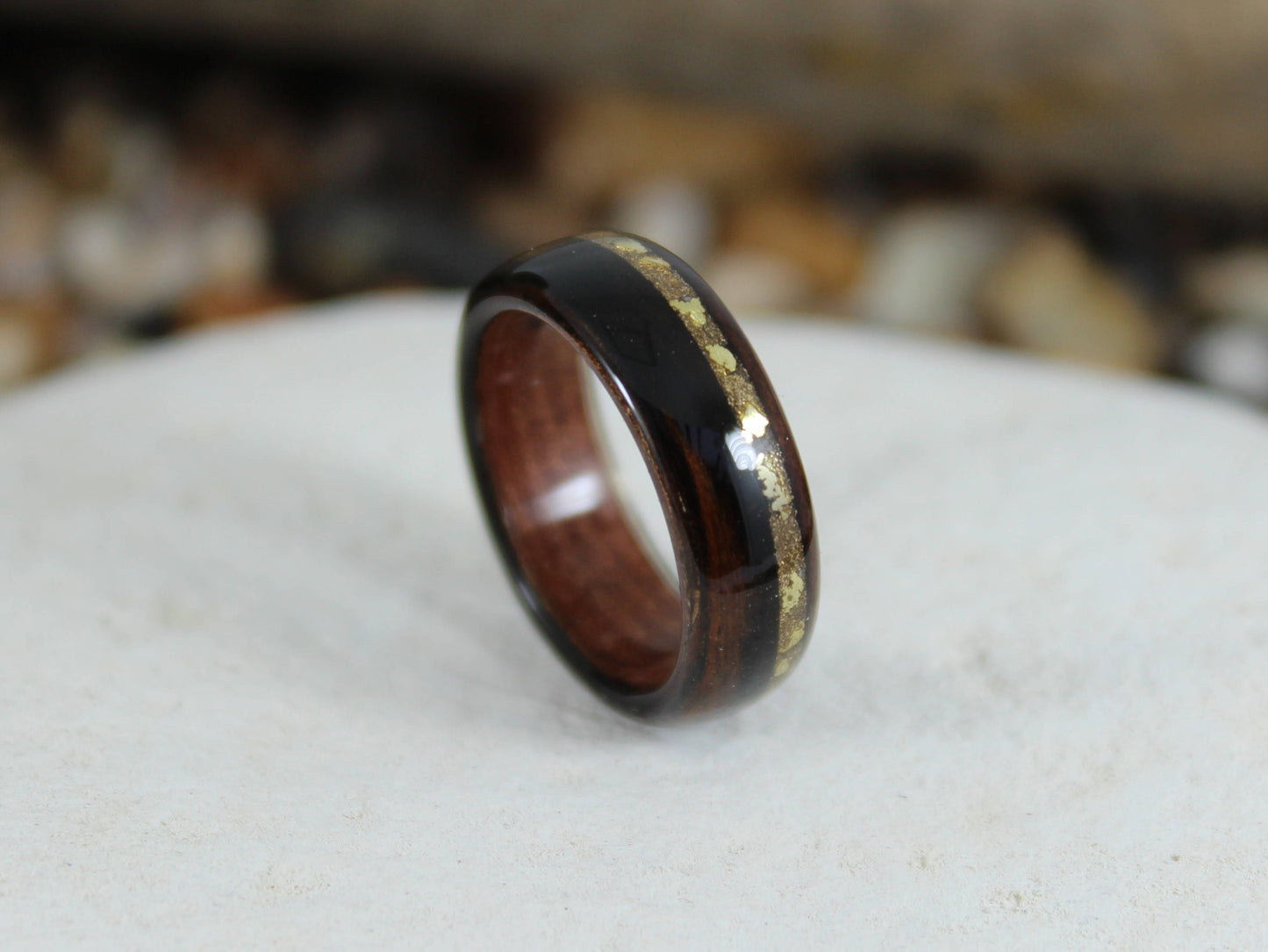 Ebony Bent Wood Ring with Gold Dust