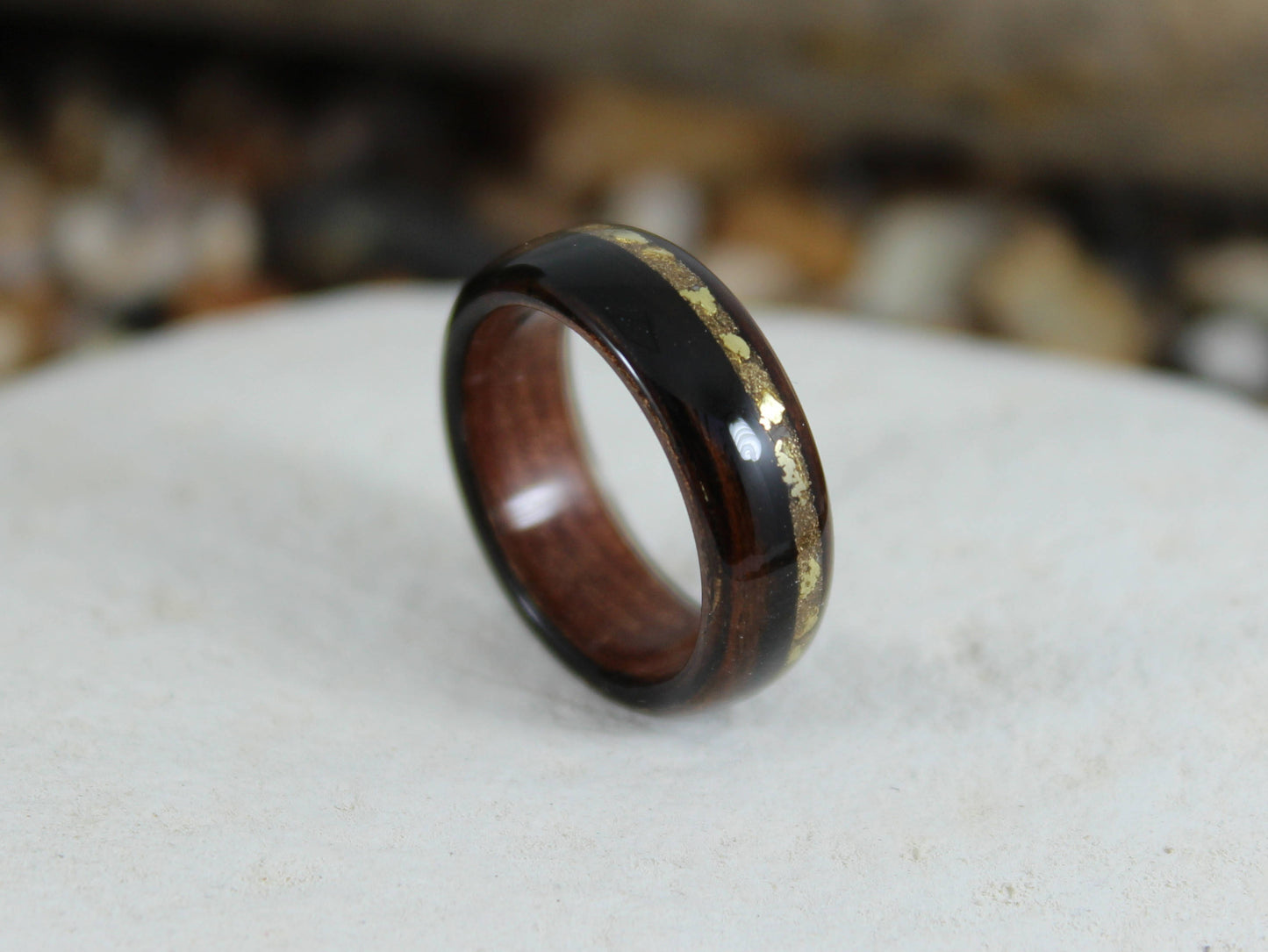 Ebony Bent Wood Ring with Gold Dust