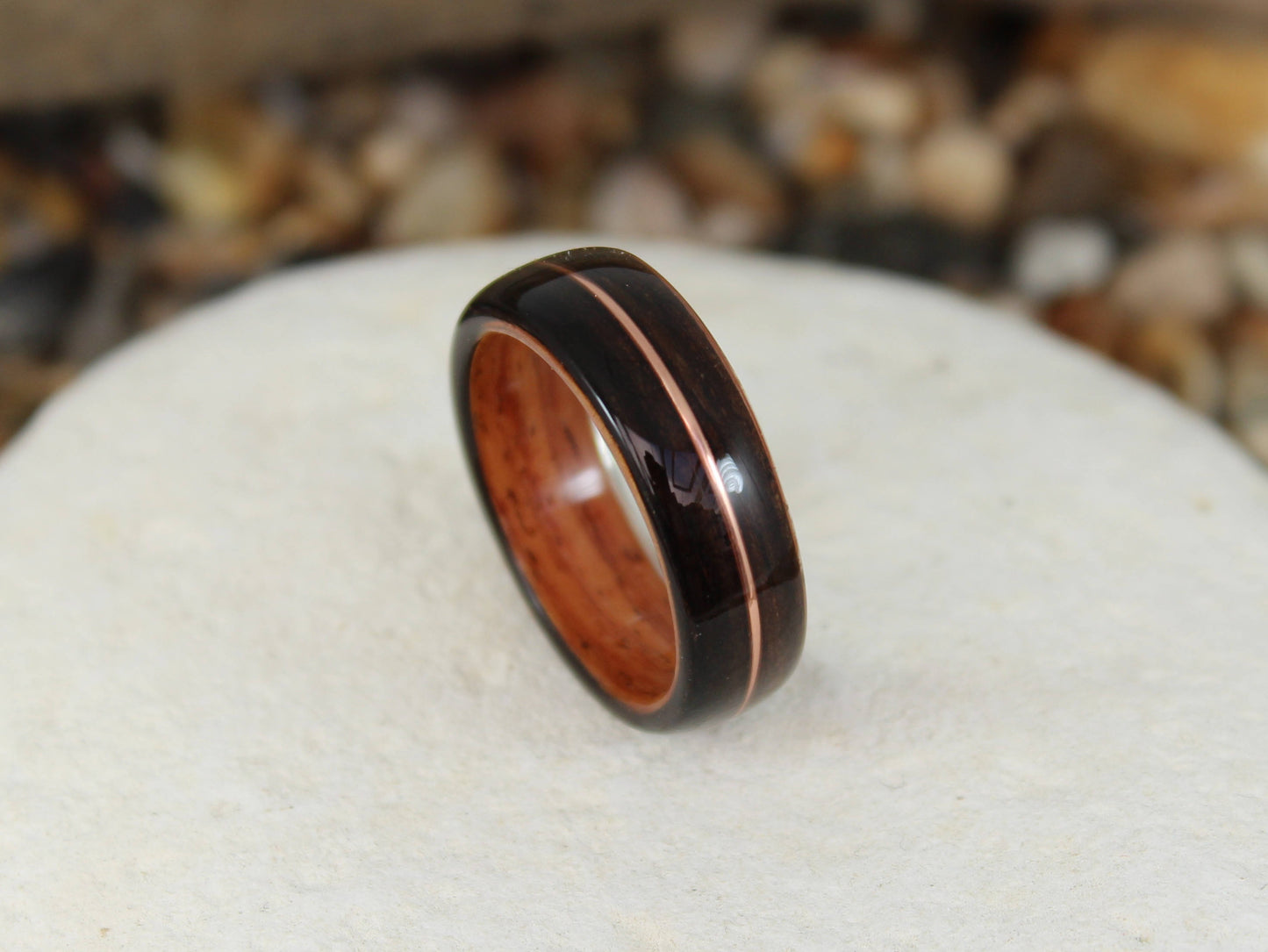 Ebony and Padauk with Copper Bent Wood Ring