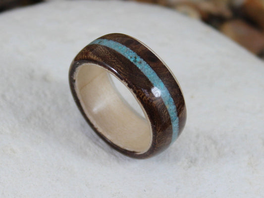 Walnut Burl & Maple with Turquoise Bent Wood Ring