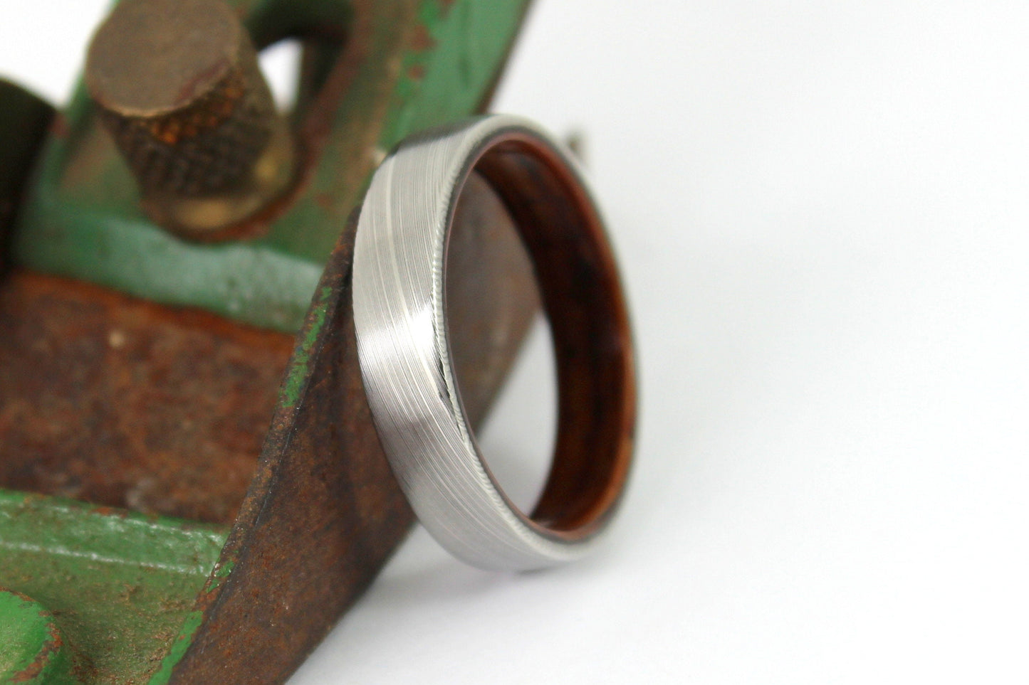 Damascus Steel Ring with Kingwood Inside