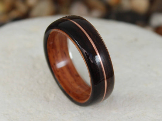Ebony and Padauk with Copper Bent Wood Ring