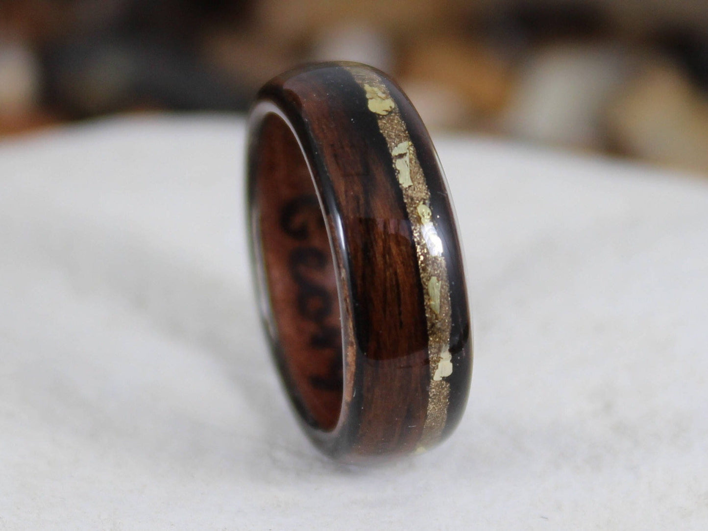 Ebony Bent Wood Ring with Gold Dust