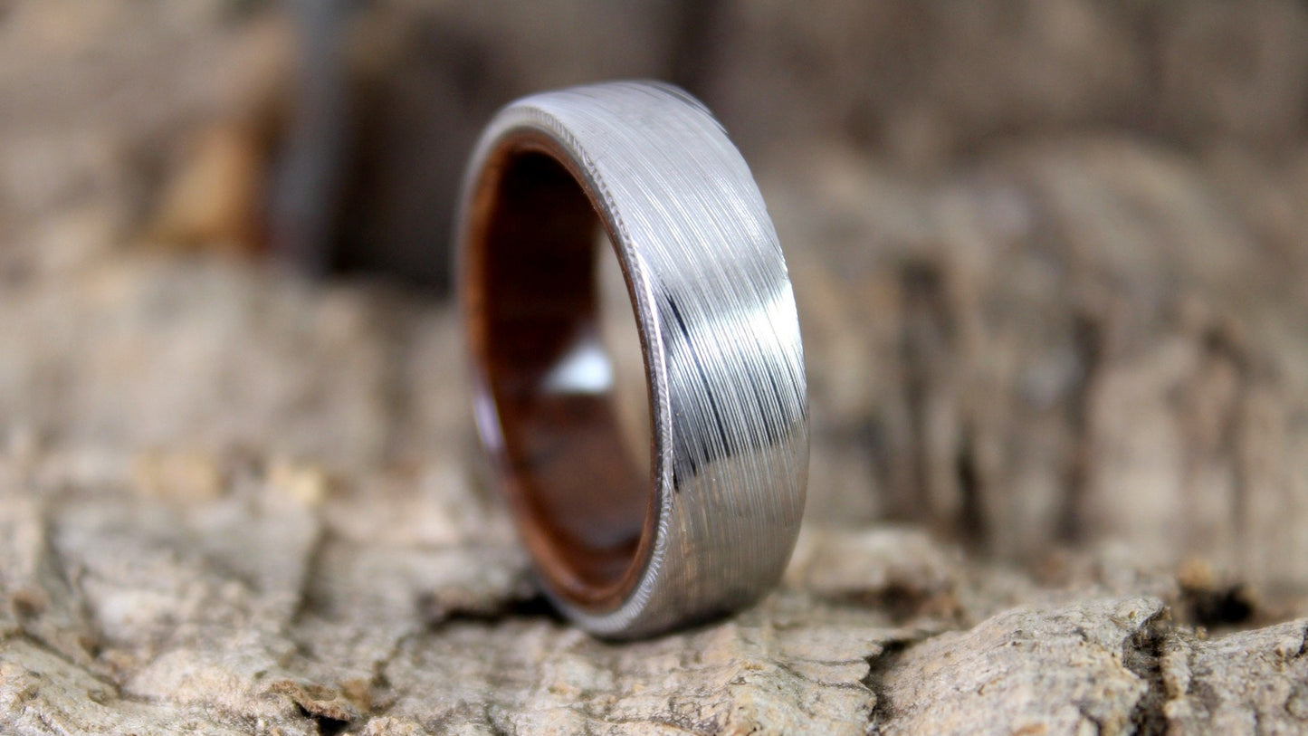 Damascus Steel Ring with Walnut Burl Inside