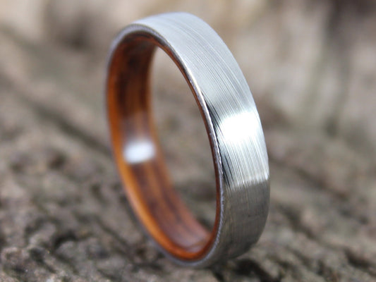 Damascus Steel Ring with Kingwood Inside