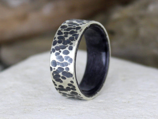 Hammered Silver Ring with Grey Maple Wood