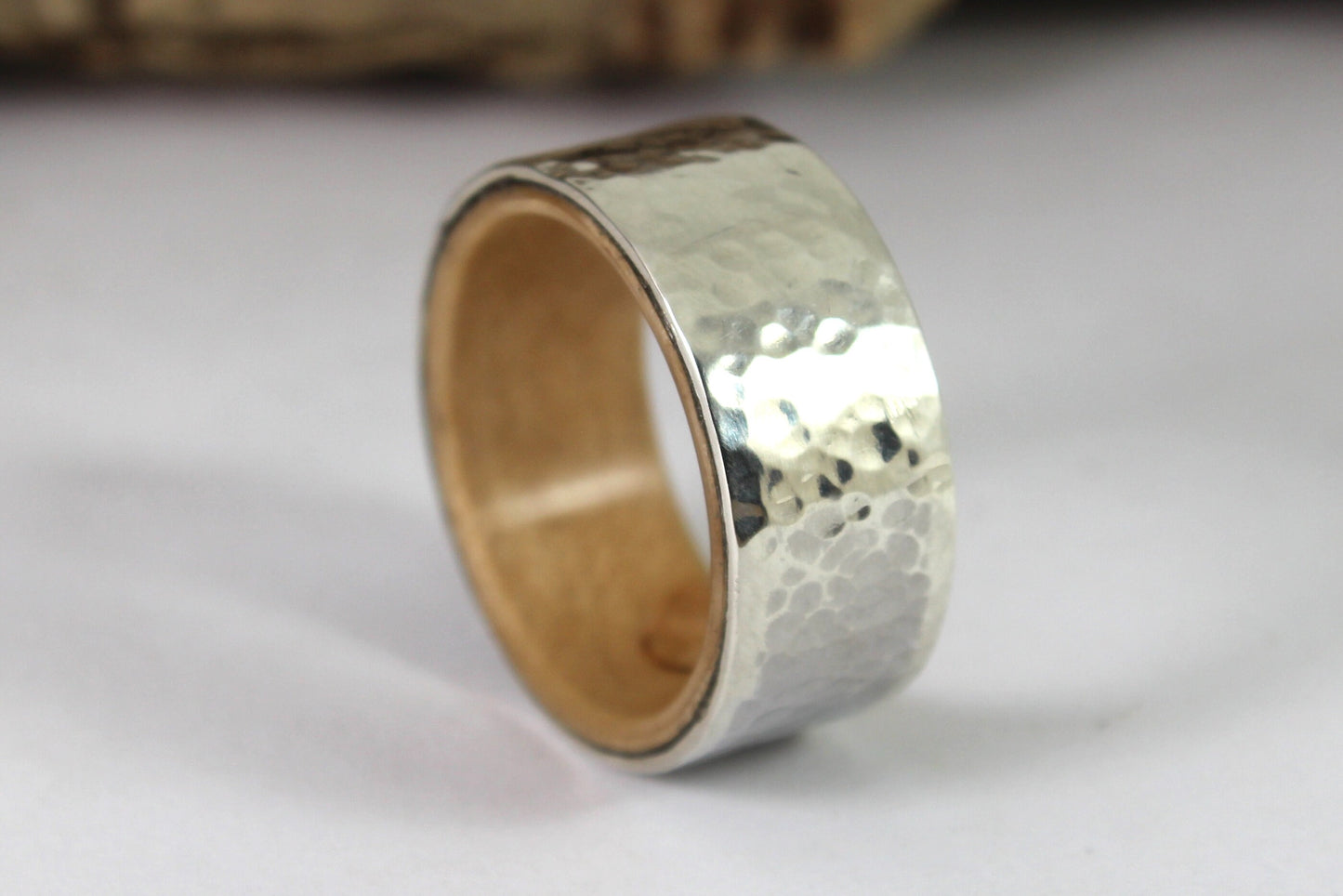 Hammered Sterling Silver Ring With Wood Inside