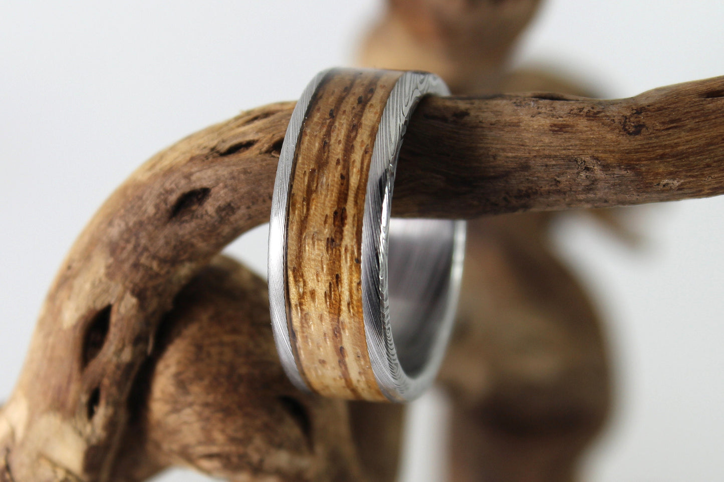 Damascus Steel Ring With Zebrano Wood Inlay