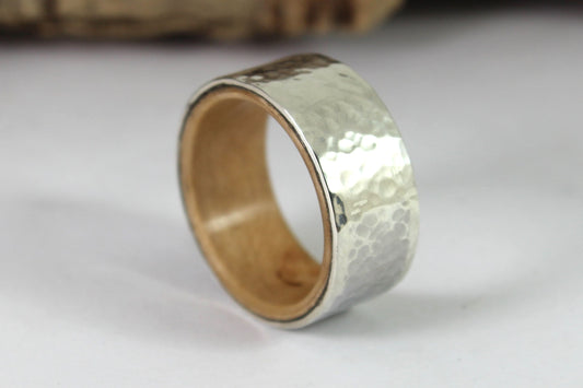 Hammered Sterling Silver Ring With Wood Inside