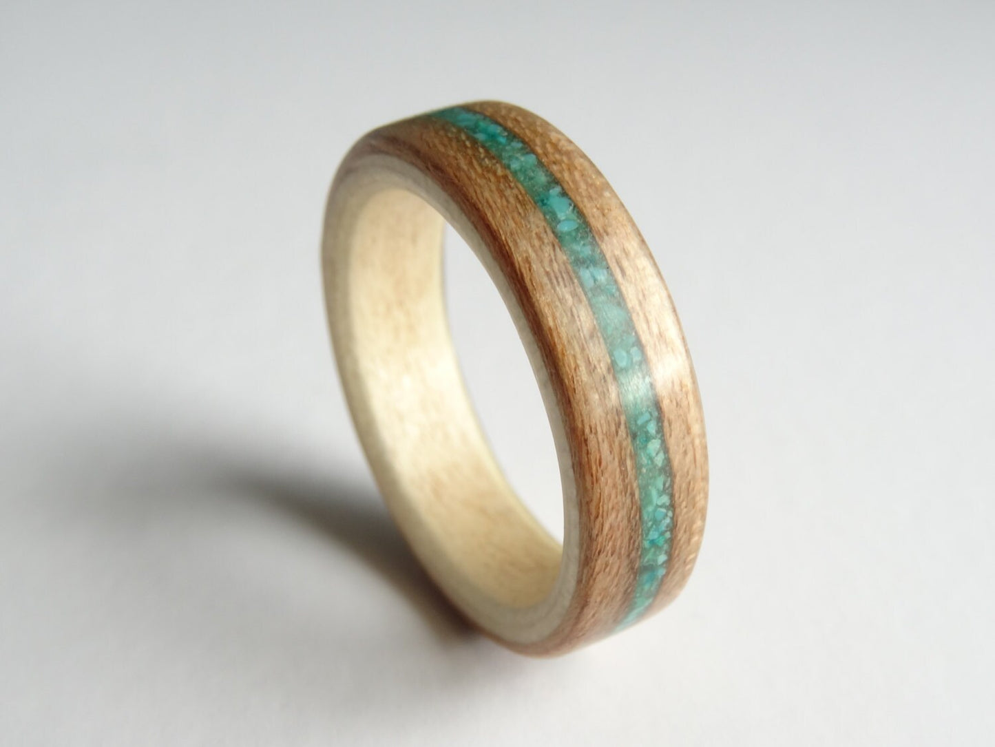 Cherry & Sycamore With Turquoise Bent Wood Ring