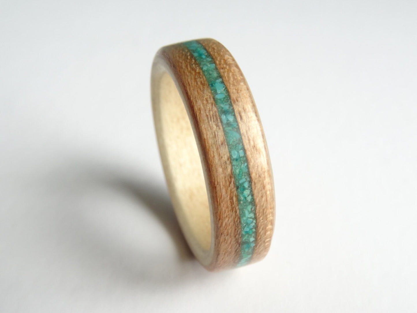 Cherry & Sycamore With Turquoise Bent Wood Ring