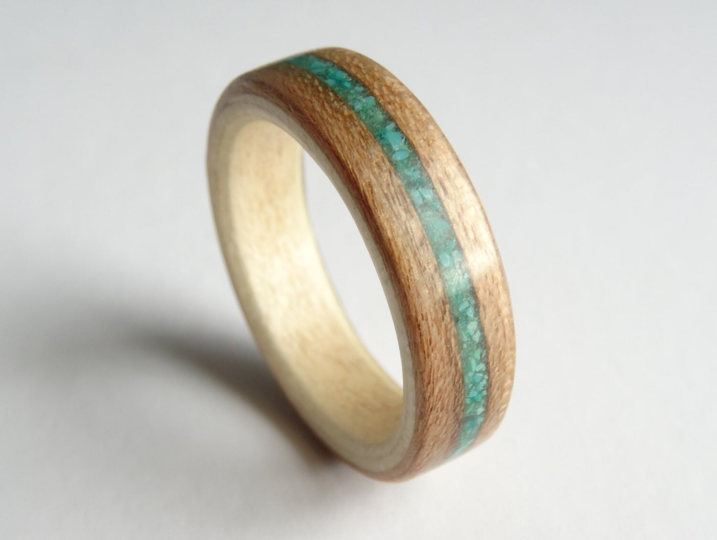 Cherry & Sycamore With Turquoise Bent Wood Ring