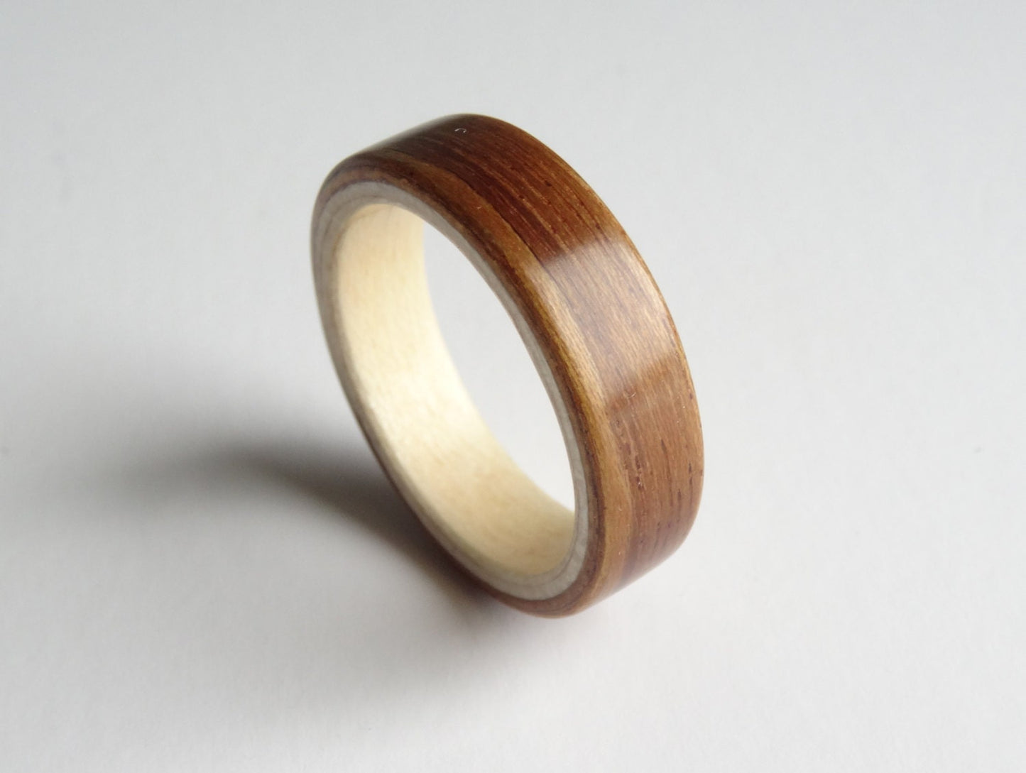 Tropical Olive and Sycamore Bent Wood Ring