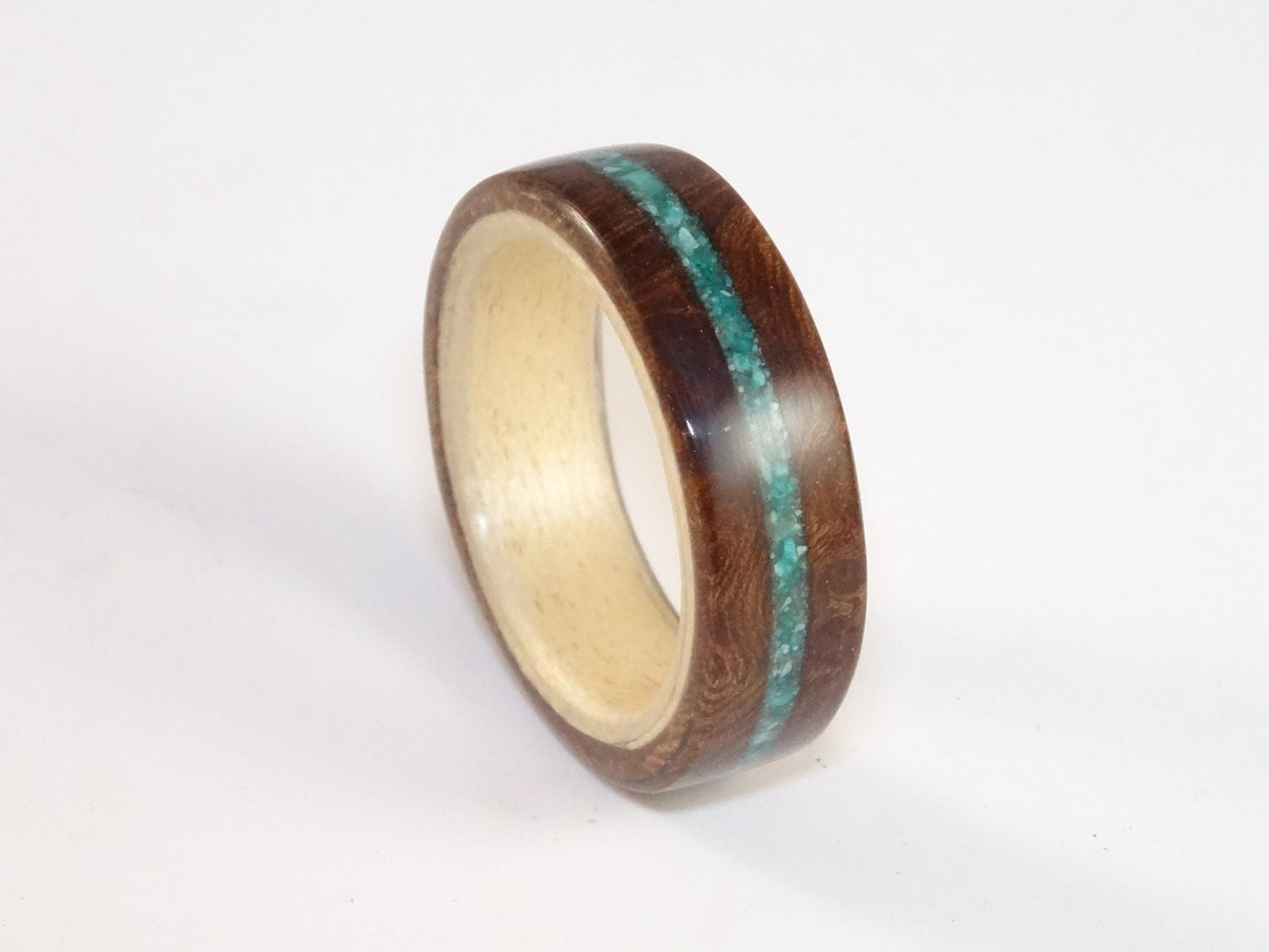Walnut Burl & Maple with Turquoise Bent Wood Ring