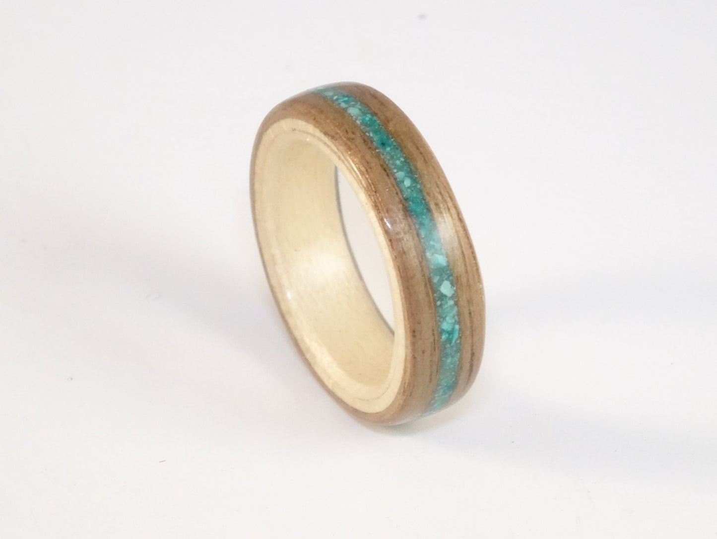 Walnut & Sycamore with Turquoise Bent Wood Ring
