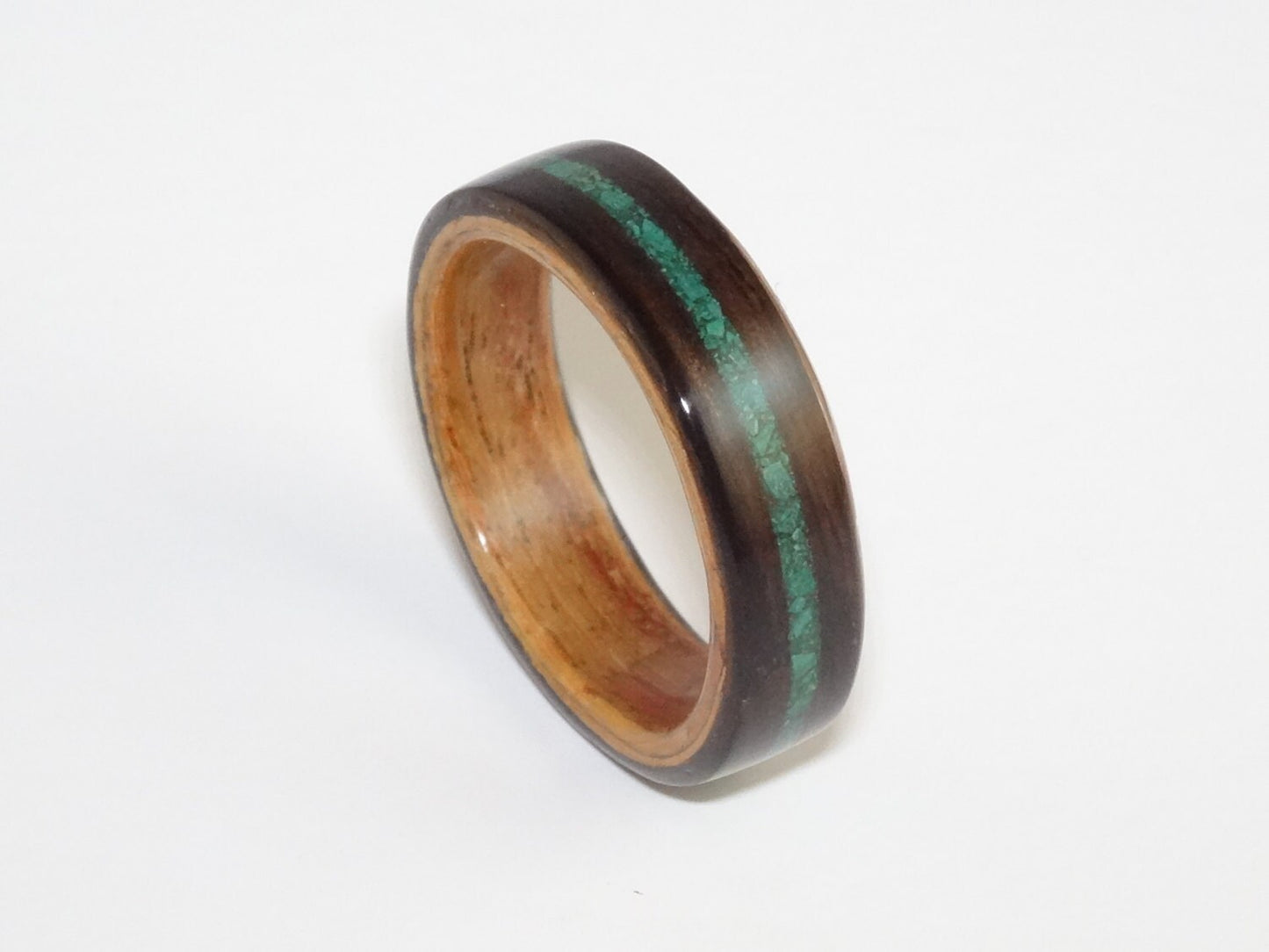 Ebony & Padauk with Malachite Bent Wood Ring