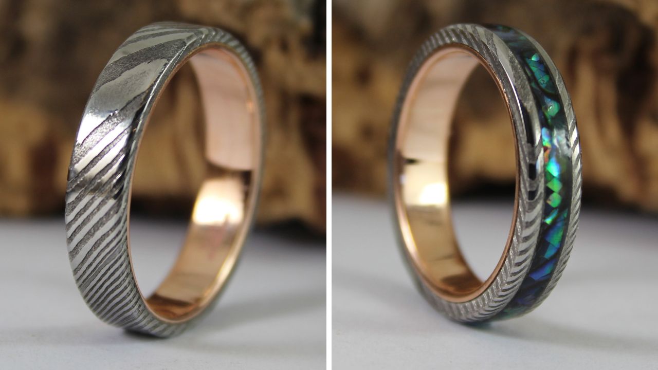 Load video: How I made Damascus steel wedding rings