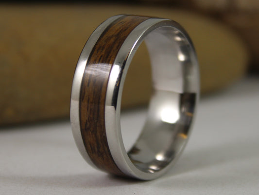 WW2 Ring: Stainless Steel with Lee Enfield Rifle Stock Inlay
