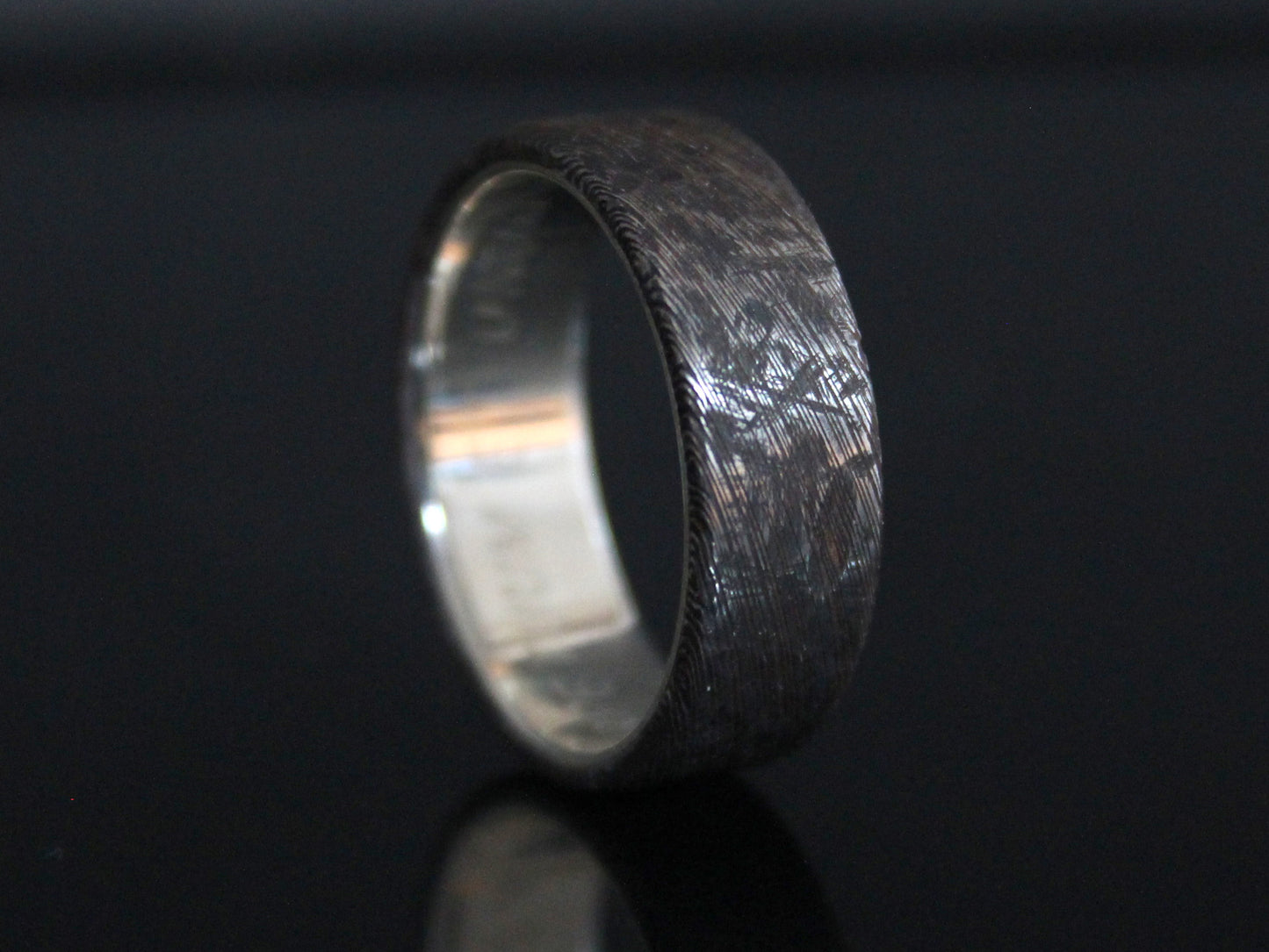 War Torn Damascus Steel Ring with Silver Inside