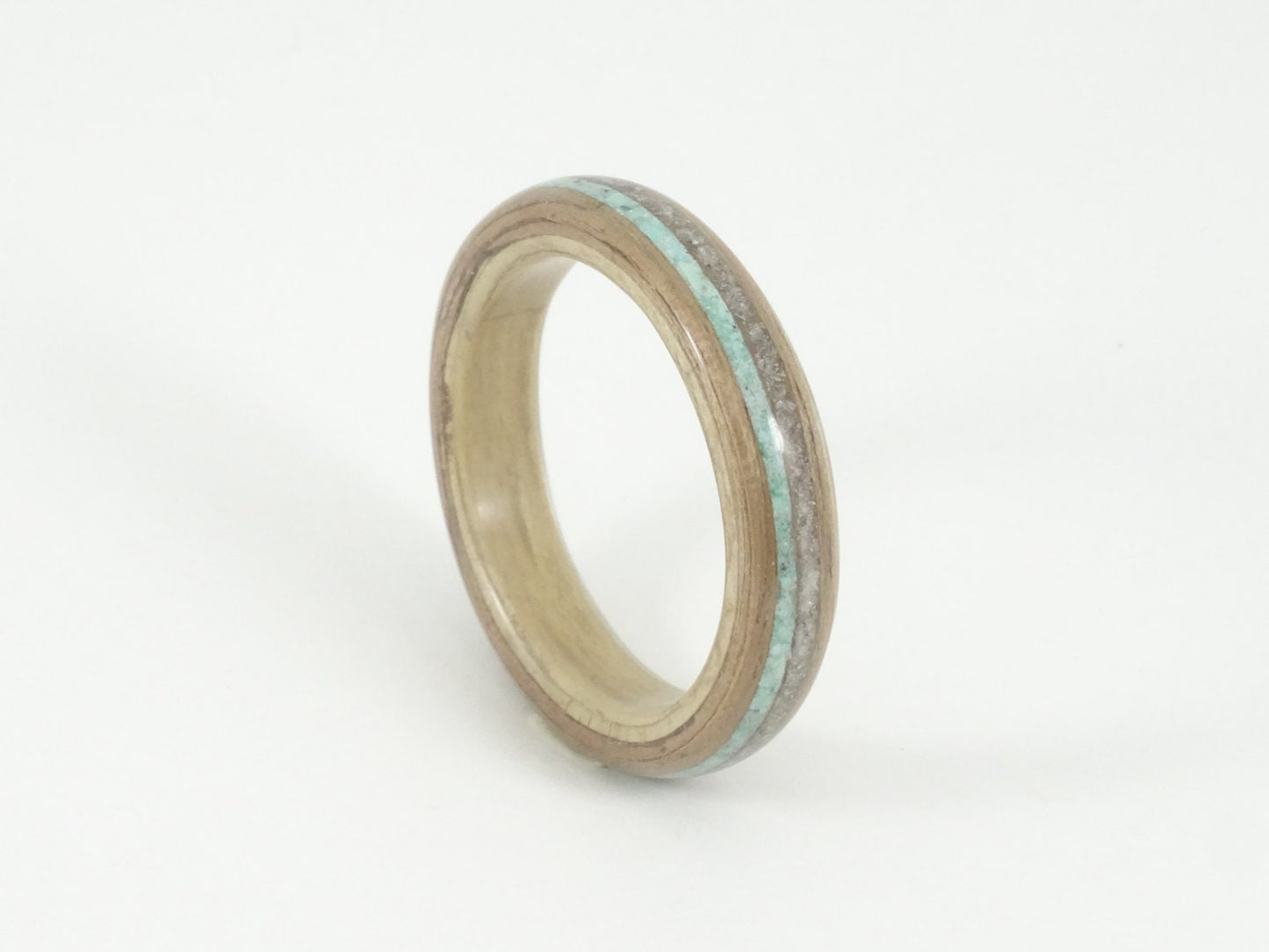 Walnut & Oak Wood Ring with Sand and Turquoise