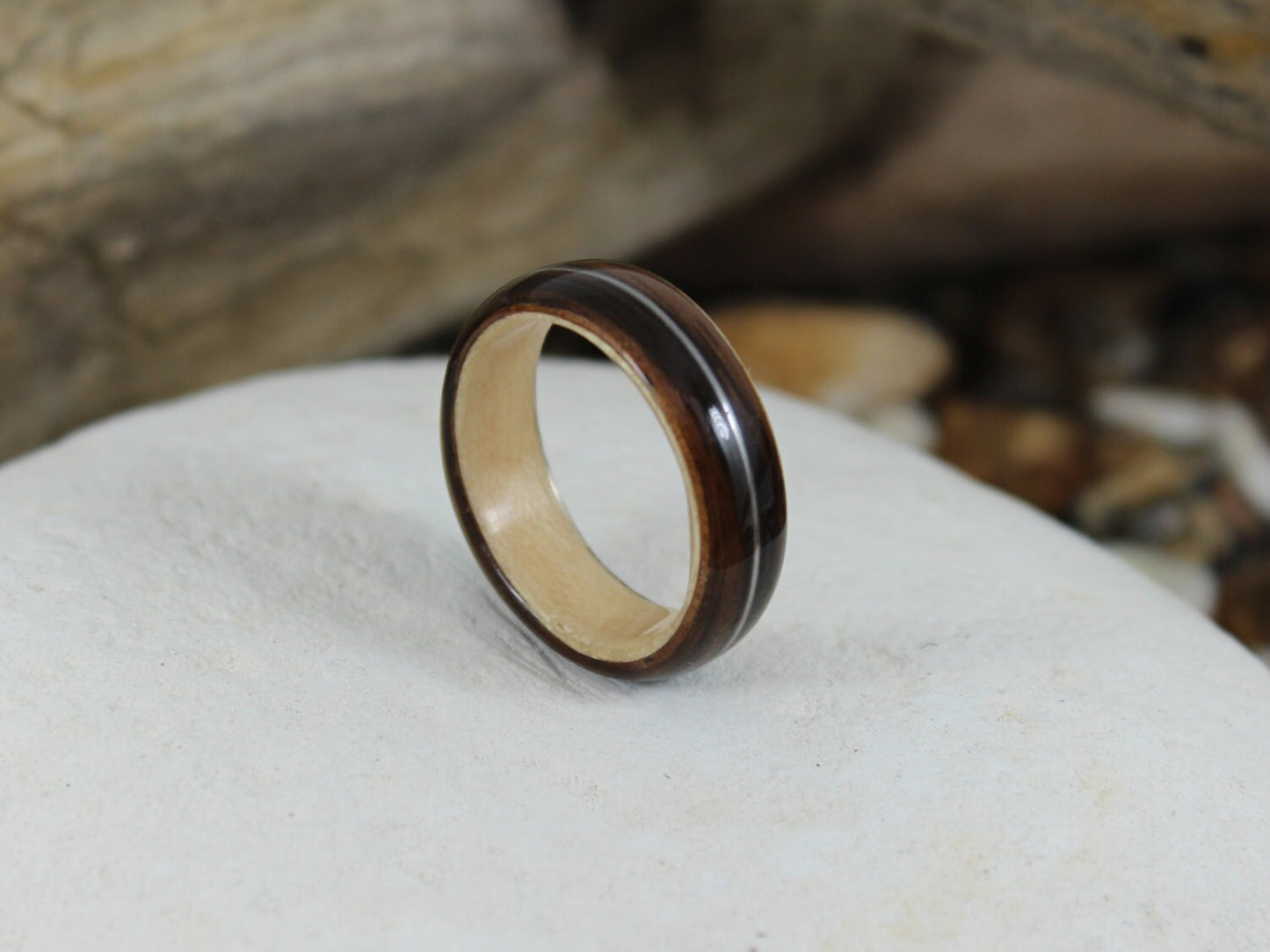 Ebony and Maple with a Guitar String Bent Wood Ring