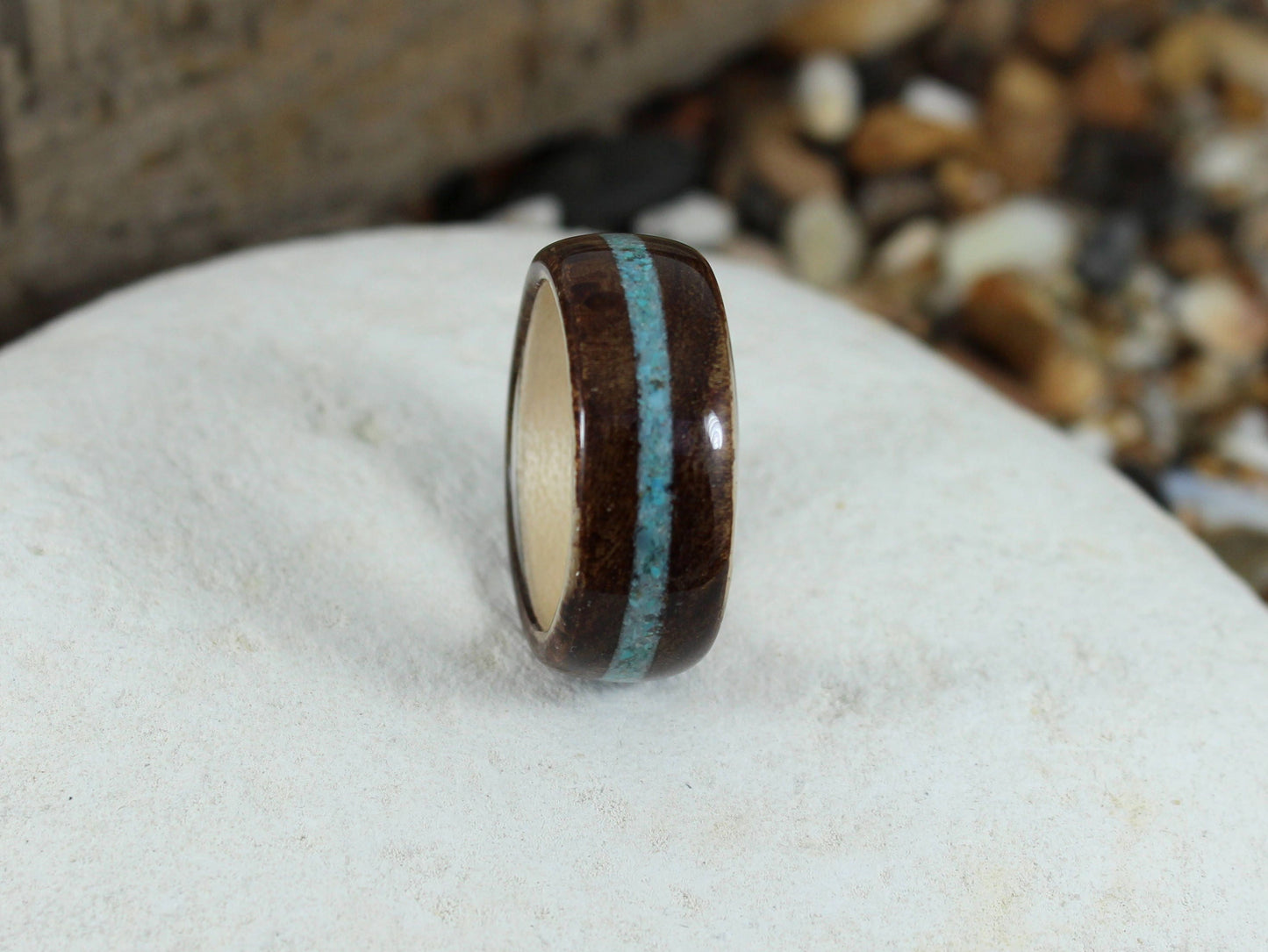 Walnut Burl & Maple with Turquoise Bent Wood Ring