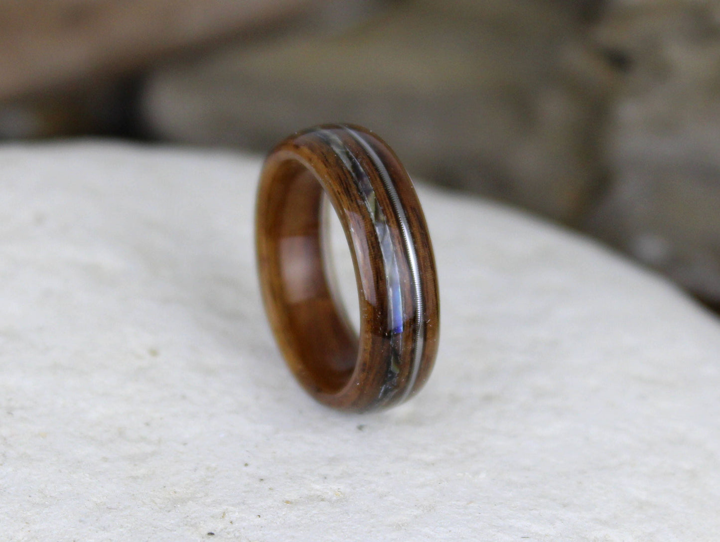 Rosewood with Guitar String & Abalone Bent Wood Ring