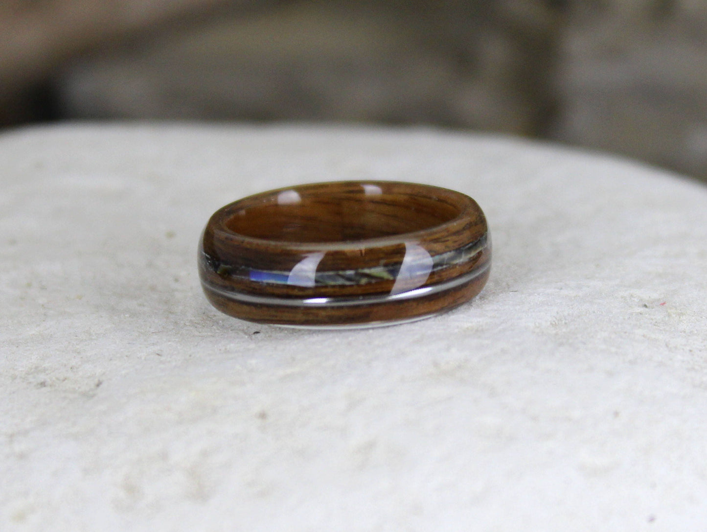 Rosewood with Guitar String & Abalone Bent Wood Ring