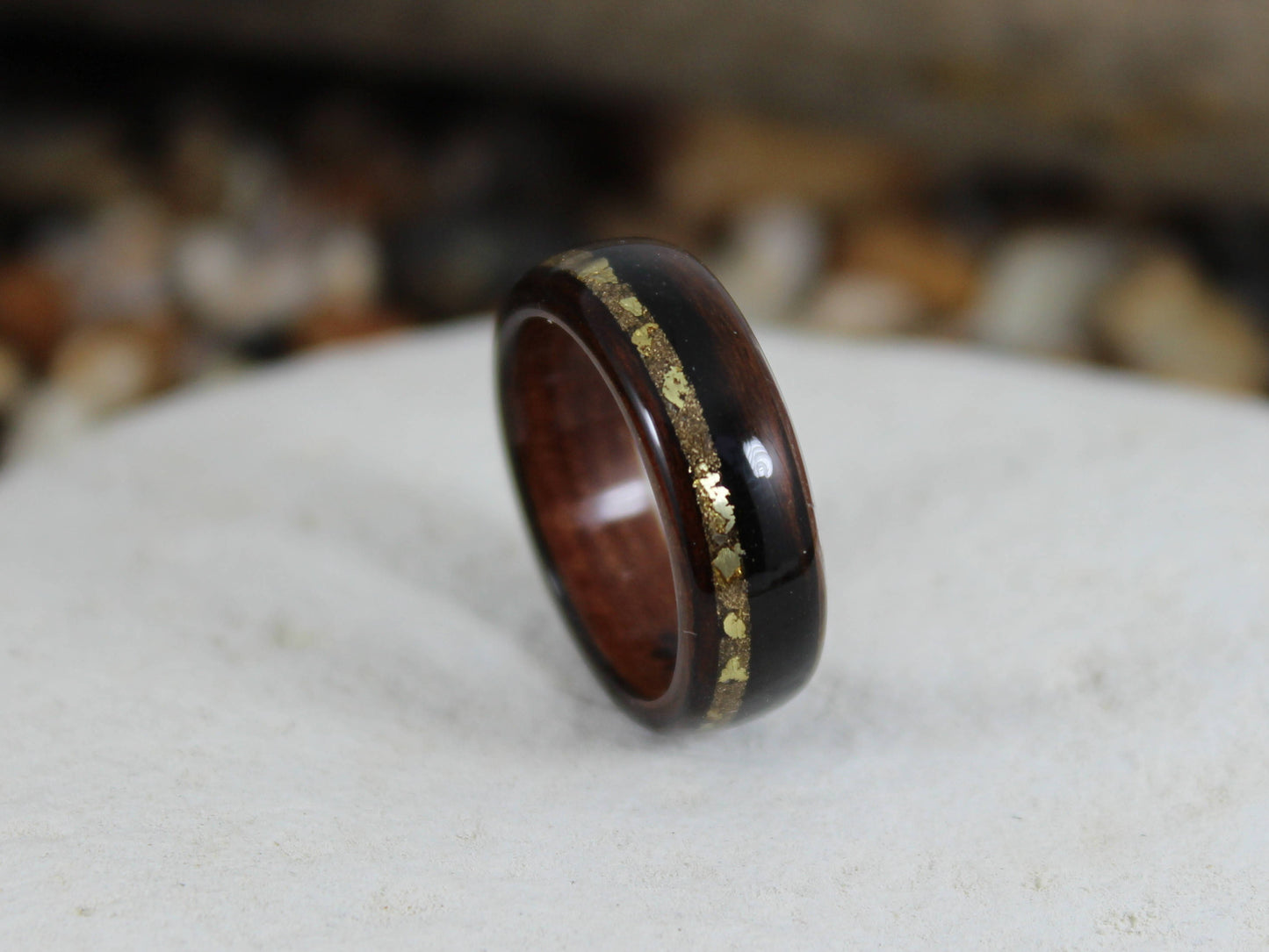 Ebony Bent Wood Ring with Gold Dust
