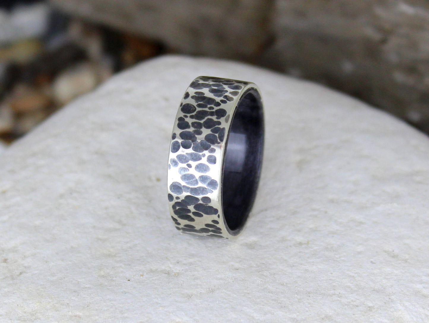 Hammered Silver Ring with Grey Maple Wood