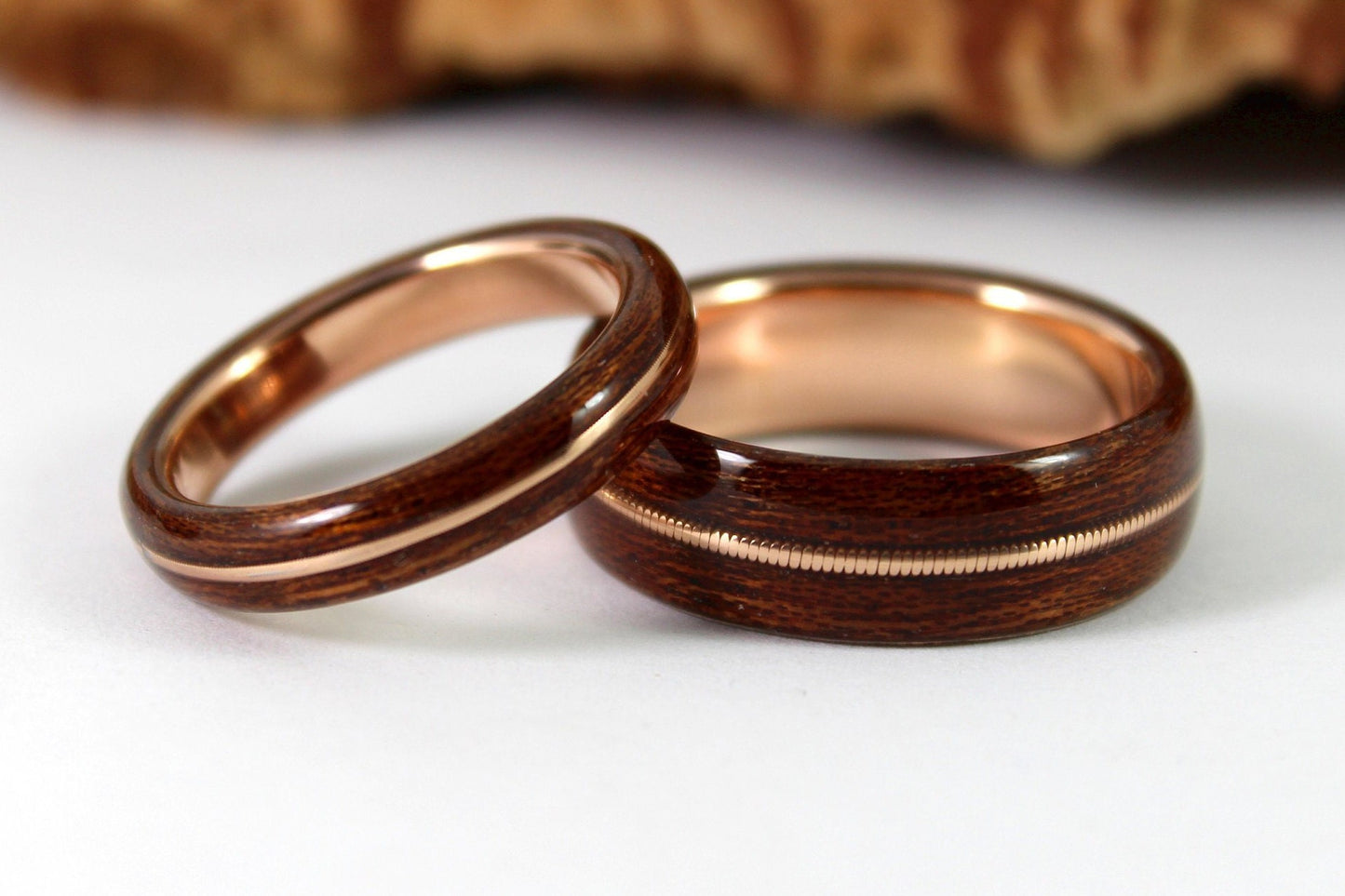Rose Gold and Wood Ring With Acoustic Guitar String